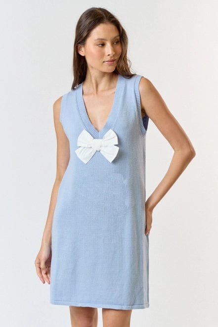 Front Bow Detail Sleeveless Sweater Mini Dress