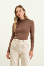 Load image into Gallery viewer, Mocha Seamless Mock Neck Sweater Knit Pullover
