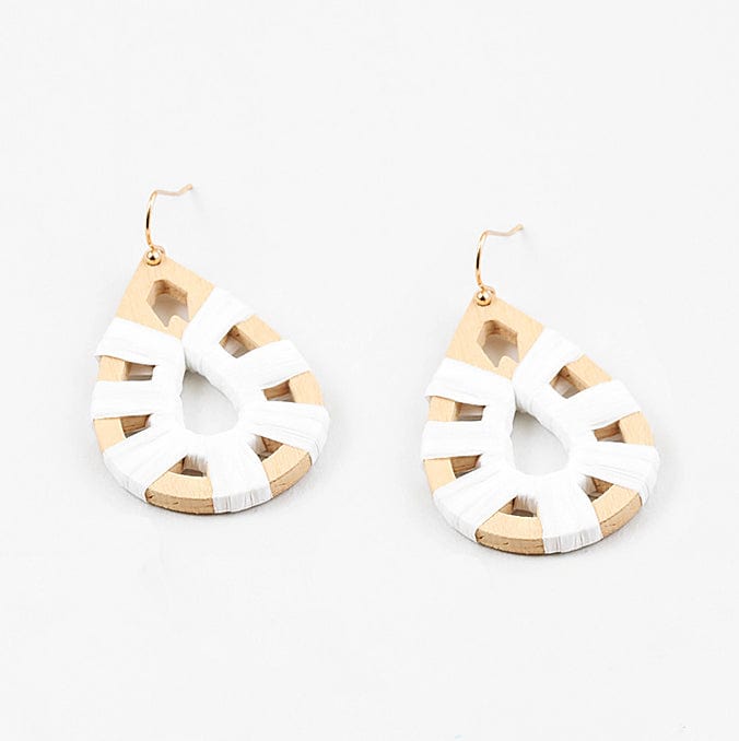 White Thread and Wood Earrings