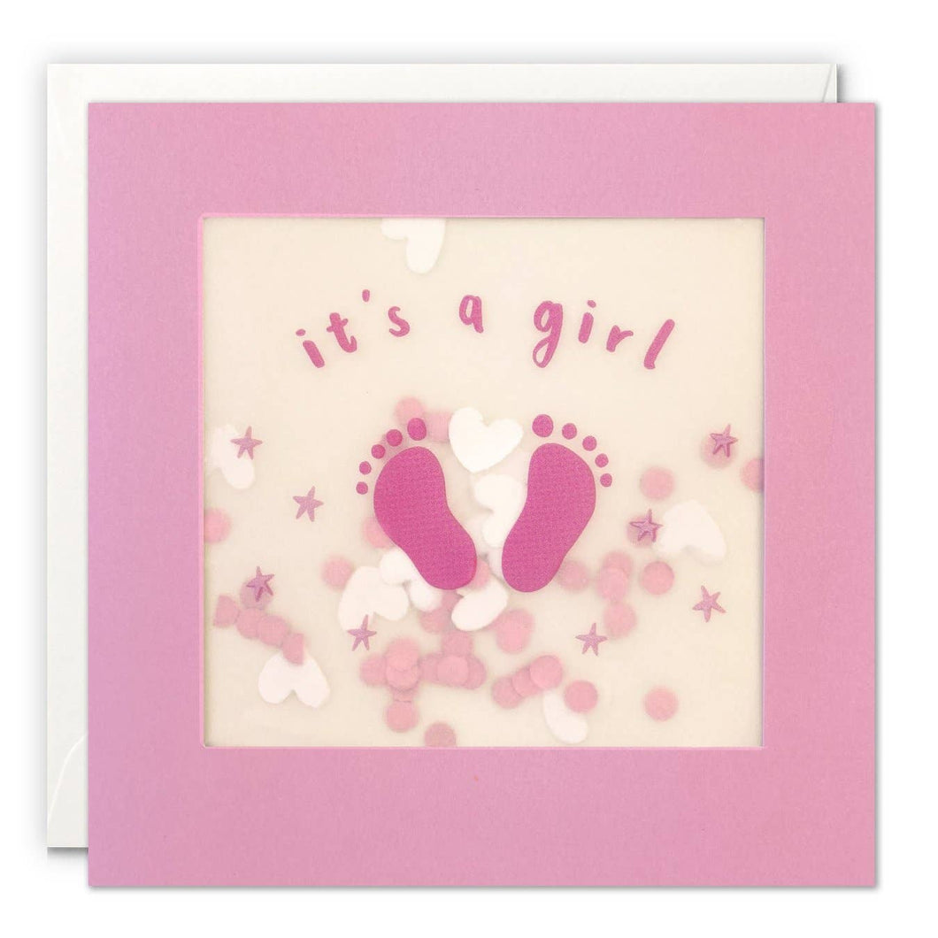It’s a Girl Pink Feet Paper Shakies Card